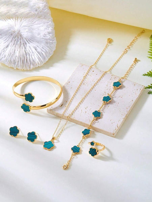 SHEIN مجموعة مجوهرات أنيقة مكونة من 6 قطع بتصميم زهري