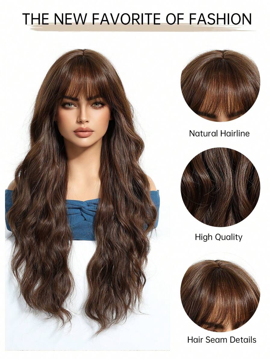 SHEIN شعر مستعار أسود بني مجعد 26 بوصة مقاوم للحرارة