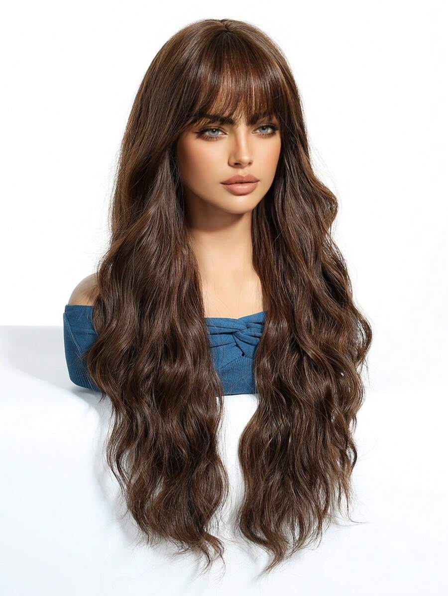 SHEIN شعر مستعار أسود بني مجعد 26 بوصة مقاوم للحرارة