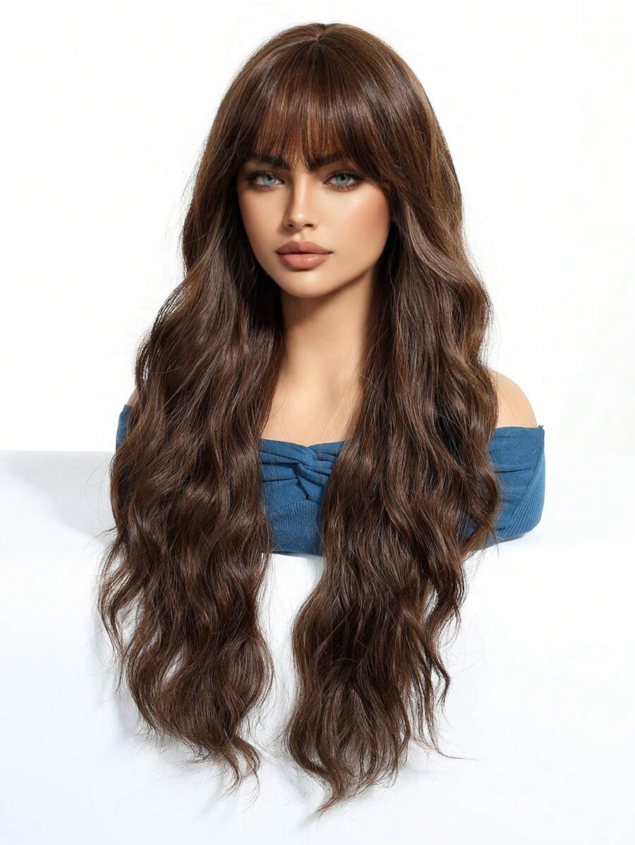 SHEIN شعر مستعار أسود بني مجعد 26 بوصة مقاوم للحرارة