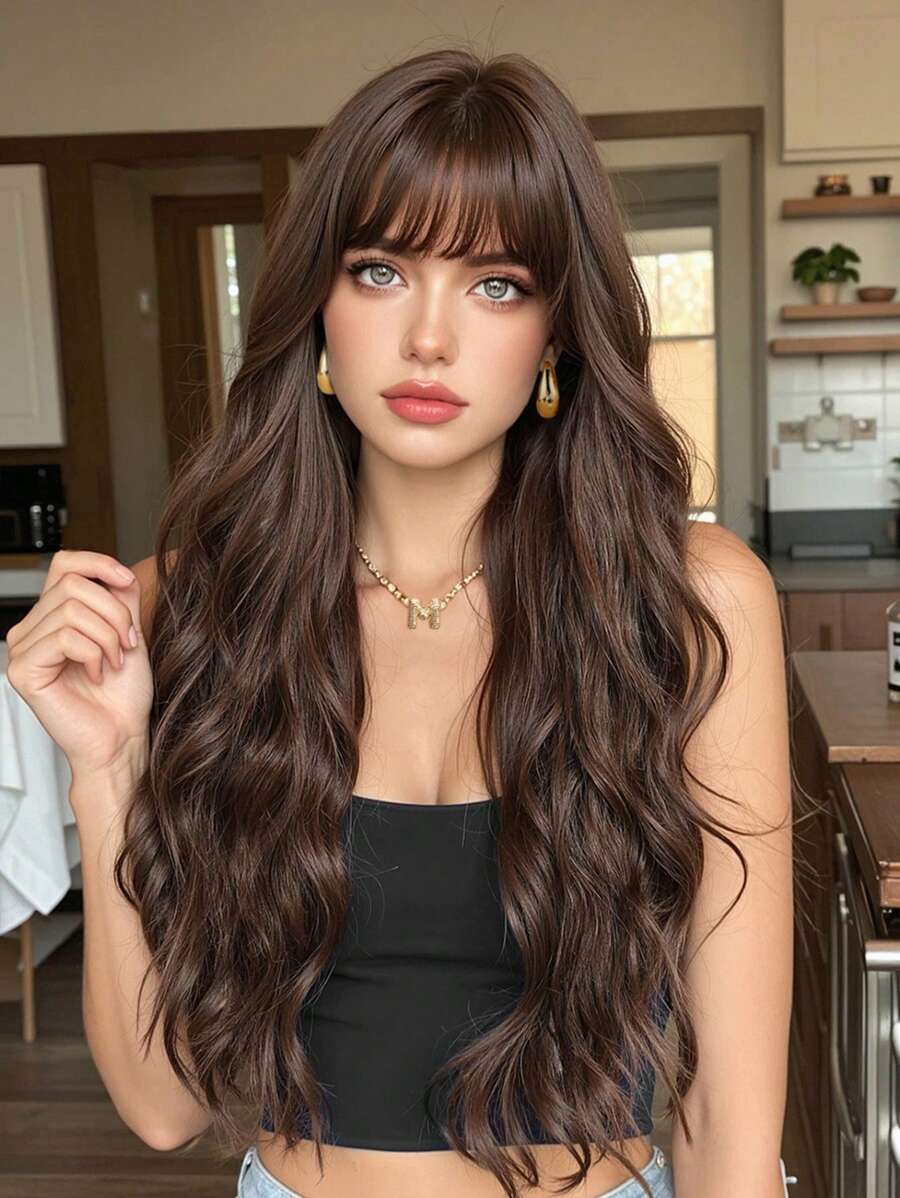 SHEIN شعر مستعار أسود بني مجعد 26 بوصة مقاوم للحرارة