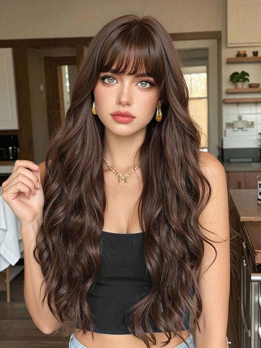 SHEIN شعر مستعار أسود بني مجعد 26 بوصة مقاوم للحرارة