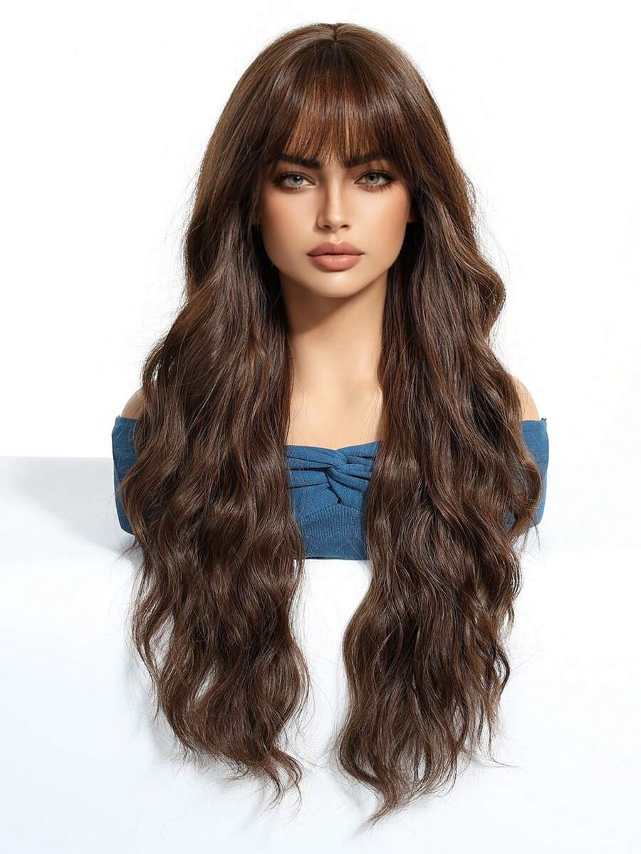 SHEIN شعر مستعار أسود بني مجعد 26 بوصة مقاوم للحرارة