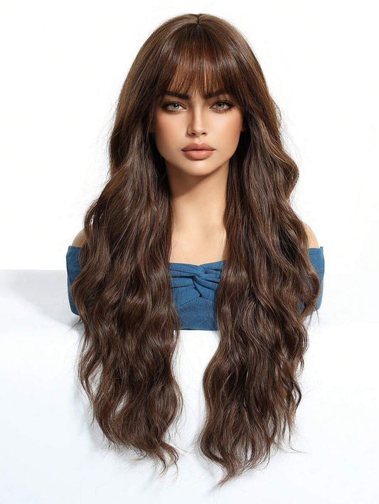 SHEIN شعر مستعار أسود بني مجعد 26 بوصة مقاوم للحرارة