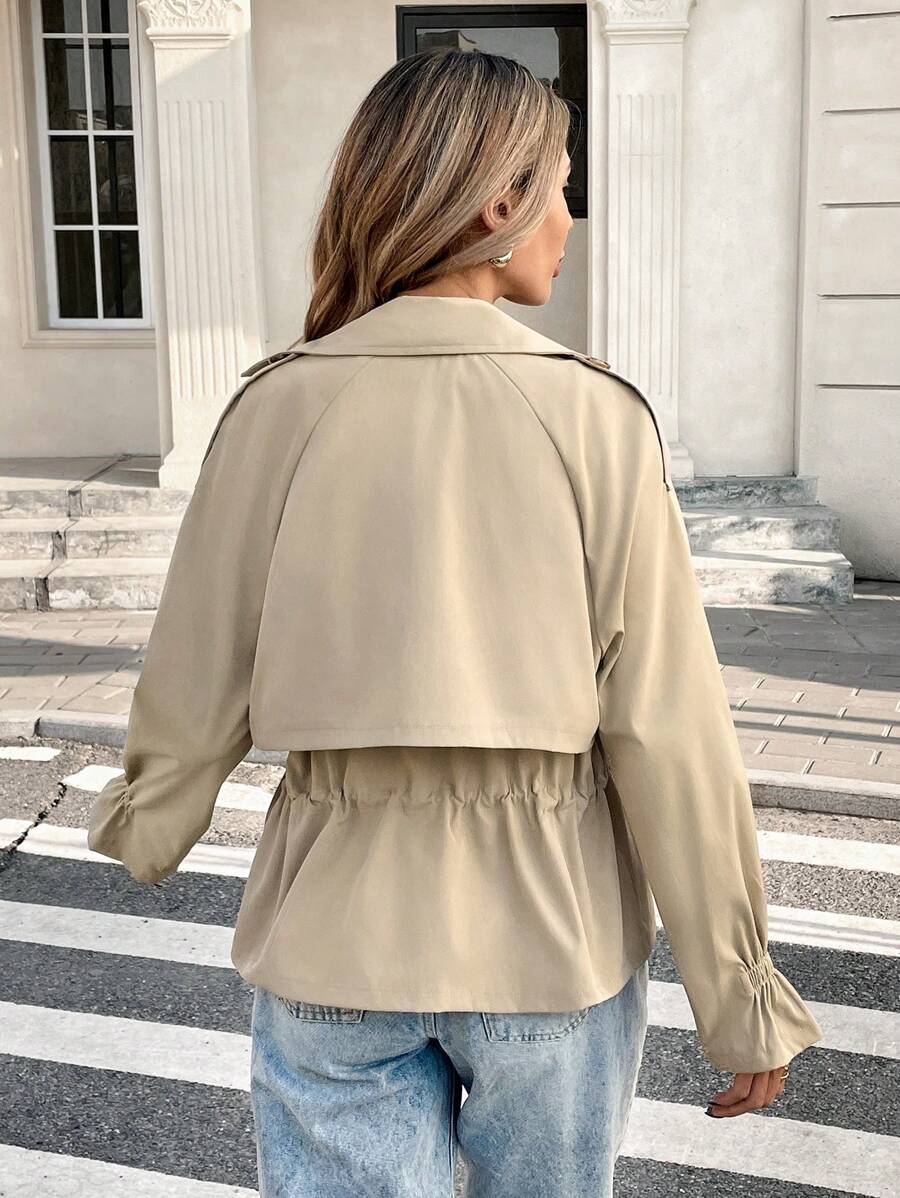 SHEIN Easowa معطف ترنش نسائي قصير بلون كاكي