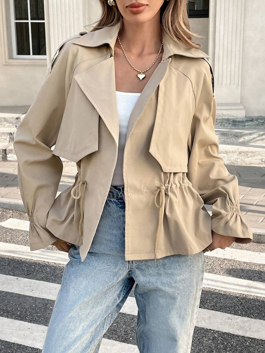 SHEIN Easowa معطف ترنش نسائي قصير بلون كاكي