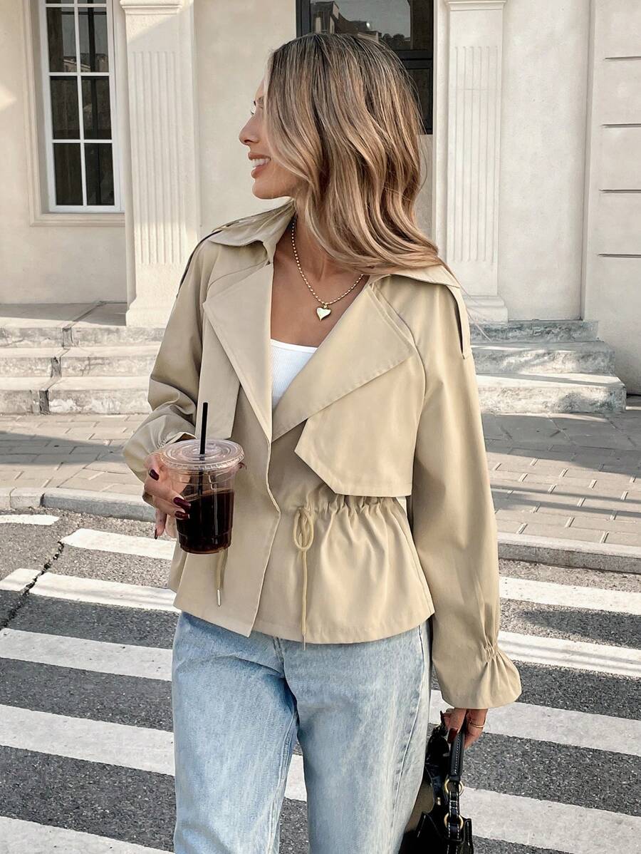 SHEIN Easowa معطف ترنش نسائي قصير بلون كاكي