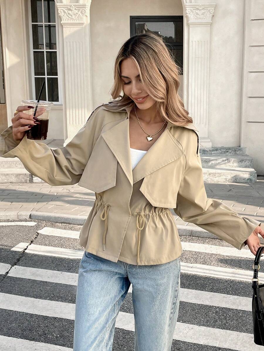 SHEIN Easowa معطف ترنش نسائي قصير بلون كاكي