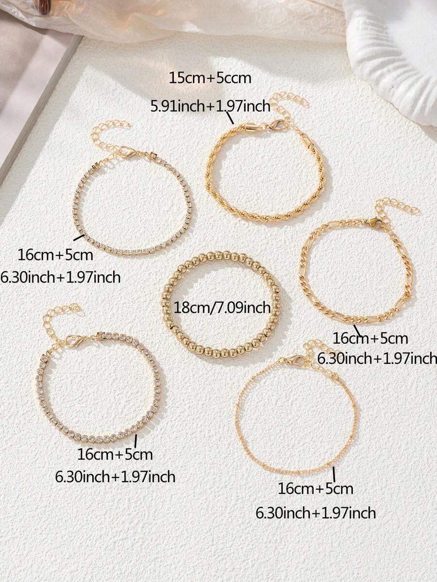 SHEIN مجموعة أساور 6 قطع ذهبية مزينة بالجواهر