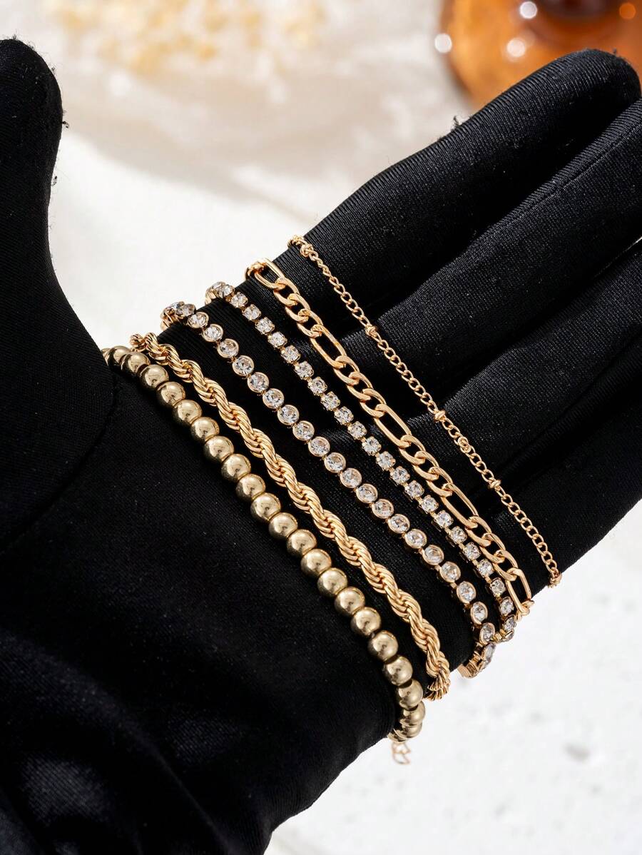 SHEIN مجموعة أساور 6 قطع ذهبية مزينة بالجواهر