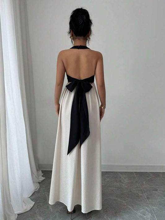 SHEIN Rafferiza فستان ماكسي أنيق بلون كاكي بدون أكمام وظهر مكشوف