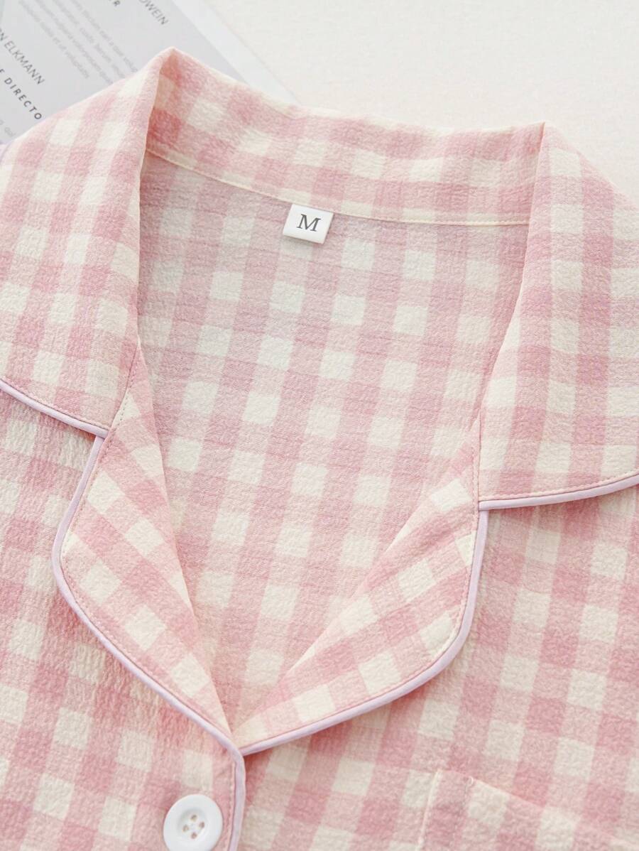 SHEIN طقم بيجامة قطعتين بأكمام طويلة وبنطلون فضفاض