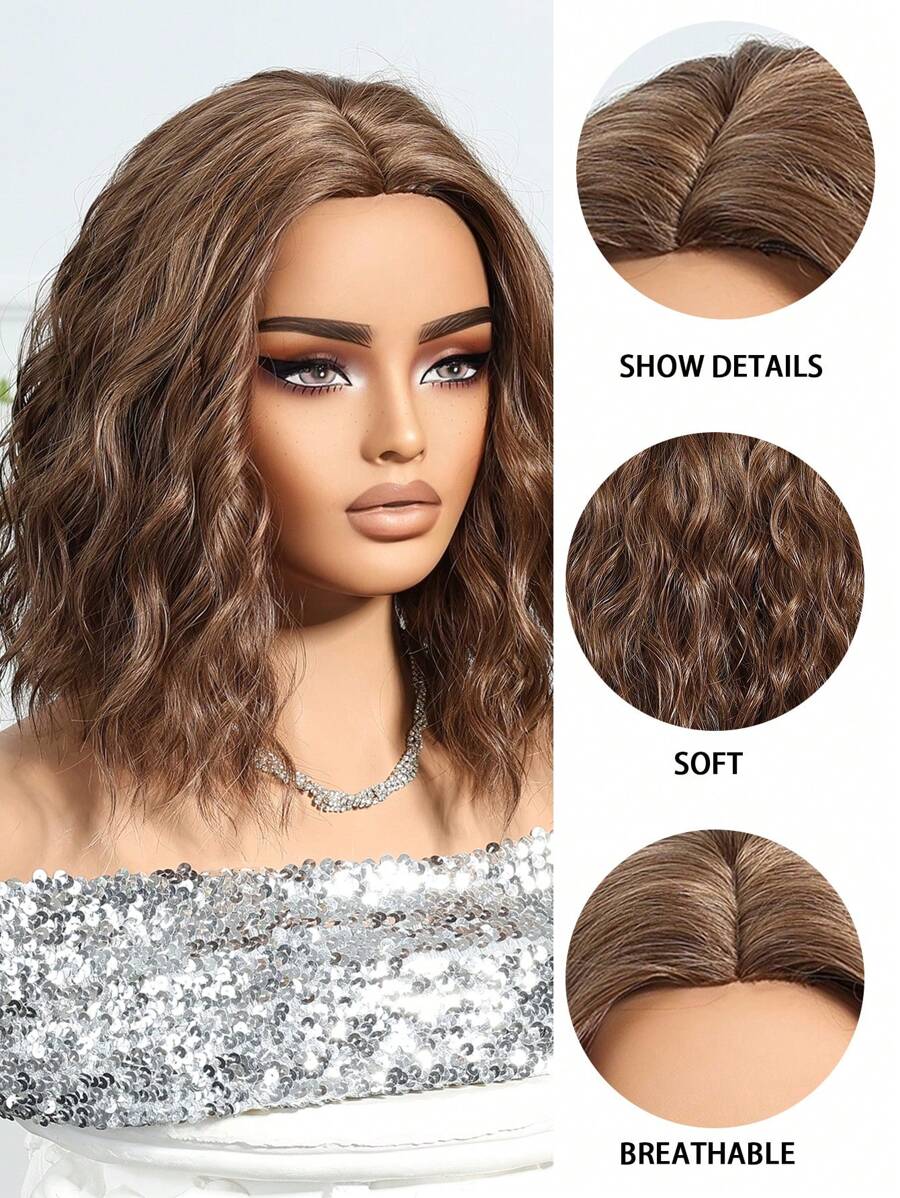 SHEIN شعر مستعار بني قصير مجعد 12 بوصة مقاوم للحرارة