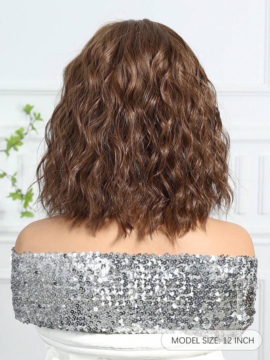 SHEIN شعر مستعار بني قصير مجعد 12 بوصة مقاوم للحرارة