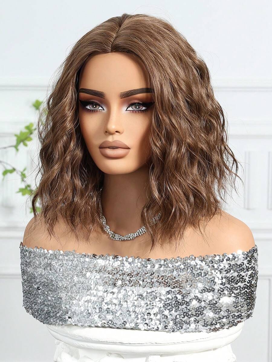 SHEIN شعر مستعار بني قصير مجعد 12 بوصة مقاوم للحرارة