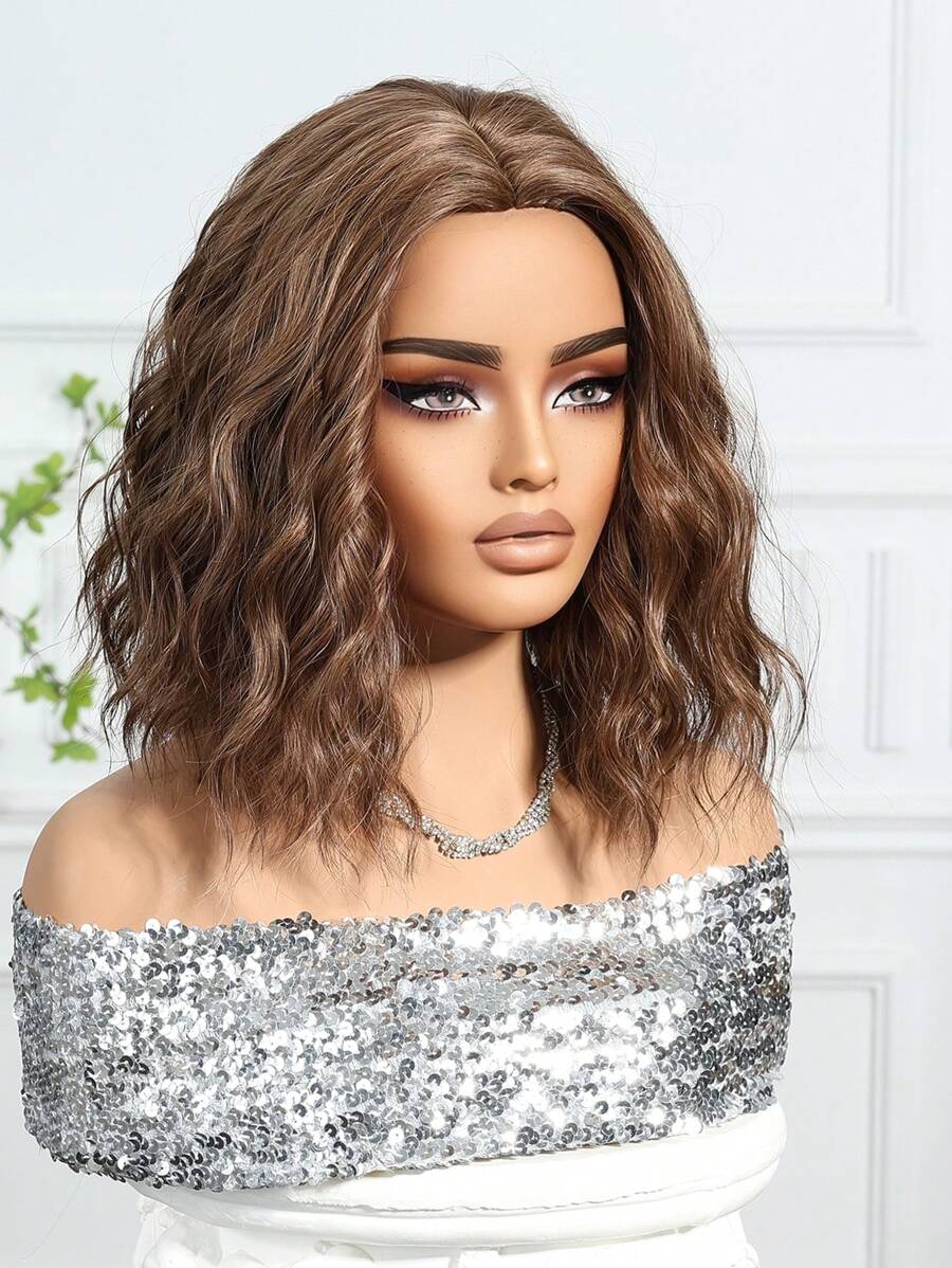 SHEIN شعر مستعار بني قصير مجعد 12 بوصة مقاوم للحرارة