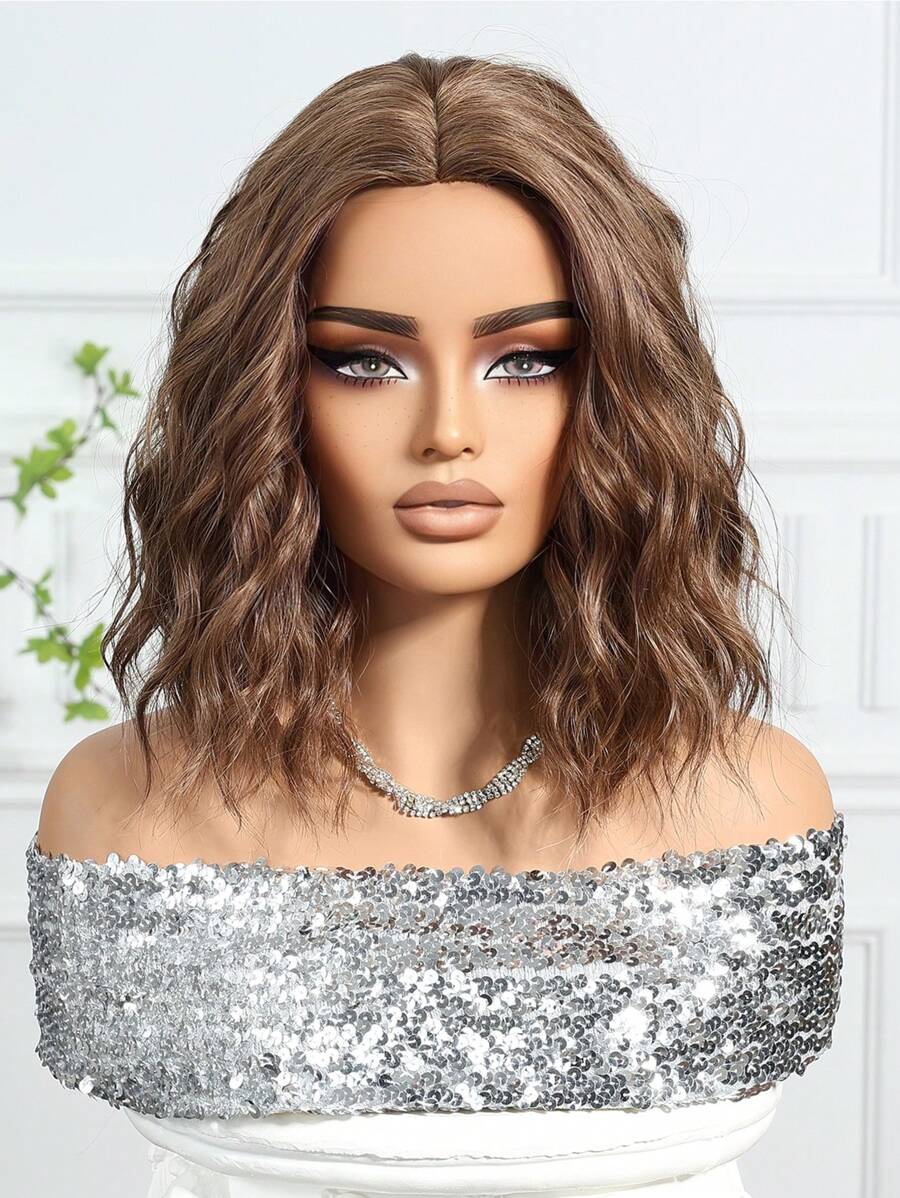 SHEIN شعر مستعار بني قصير مجعد 12 بوصة مقاوم للحرارة