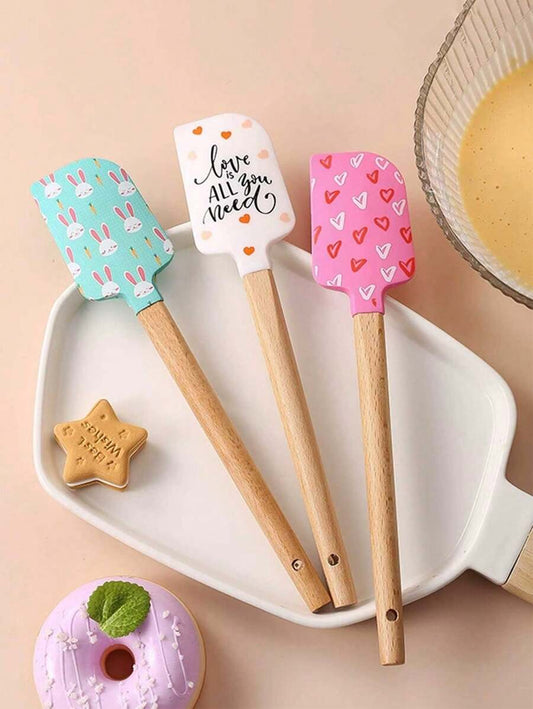 SHEIN ملعقة خلط سيليكون خشب مقاومة للحرارة