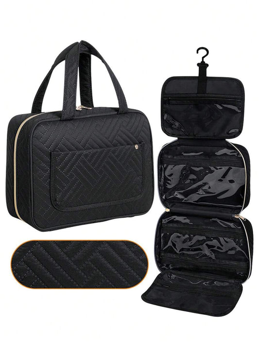 SHEIN حقيبة مكياج كبيرة مقاومة للماء مع خطاف باللون الأسود