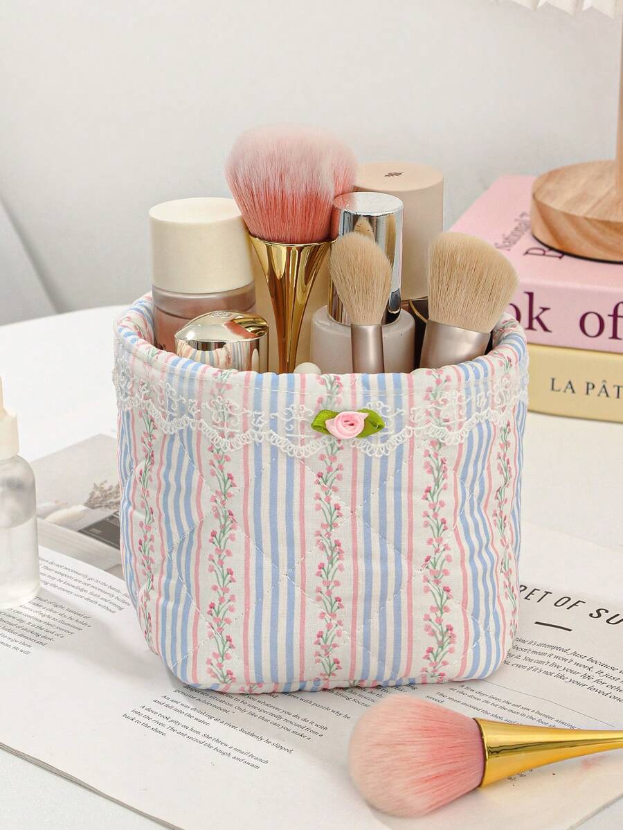 SHEIN سلة تخزين مكياج بزخارف قلوب وأزهار