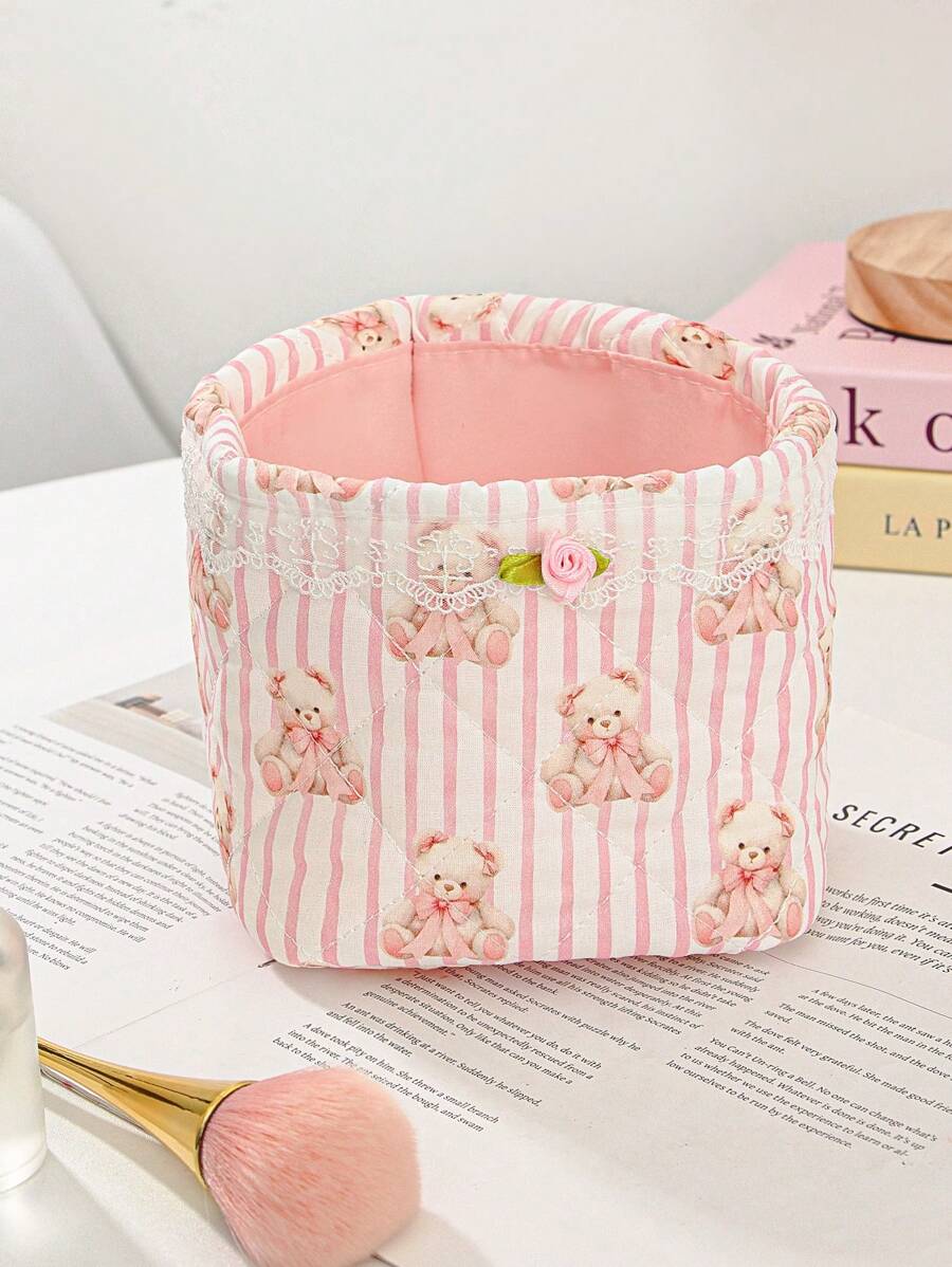 SHEIN سلة تخزين مكياج بزخارف قلوب وأزهار