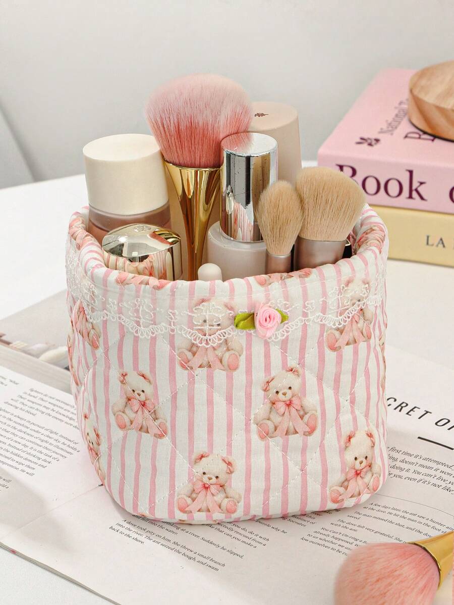 SHEIN سلة تخزين مكياج بزخارف قلوب وأزهار