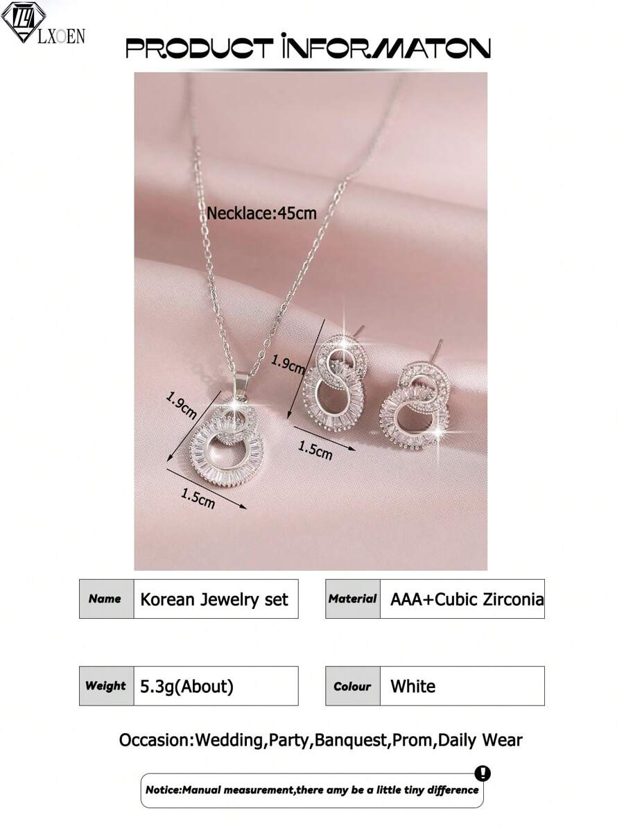 SHEIN طقم مجوهرات 3 قطع فضي مرصع بزيركونيا