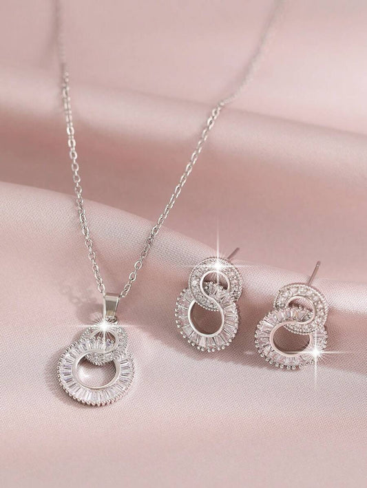 SHEIN طقم مجوهرات 3 قطع فضي مرصع بزيركونيا