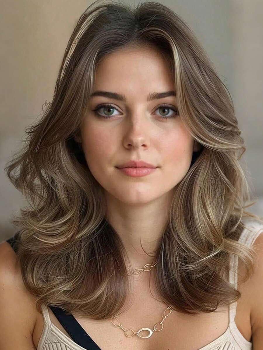 SHEIN باروكة شعر مموج طويل 20 بوصة بني بلوندي