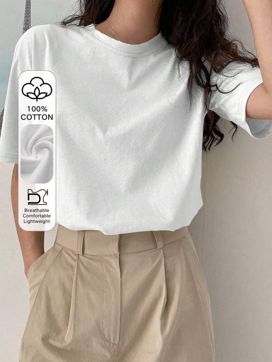 SHEIN DAZY تي شيرت أبيض بأكتاف منسدلة