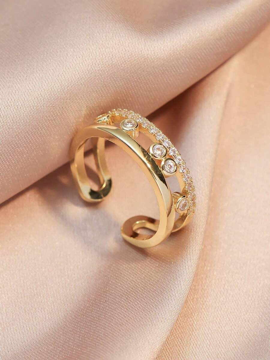 SHEIN خاتم تصميم مفتوح بذوق راقٍ مزين بالفصوص اللامعة