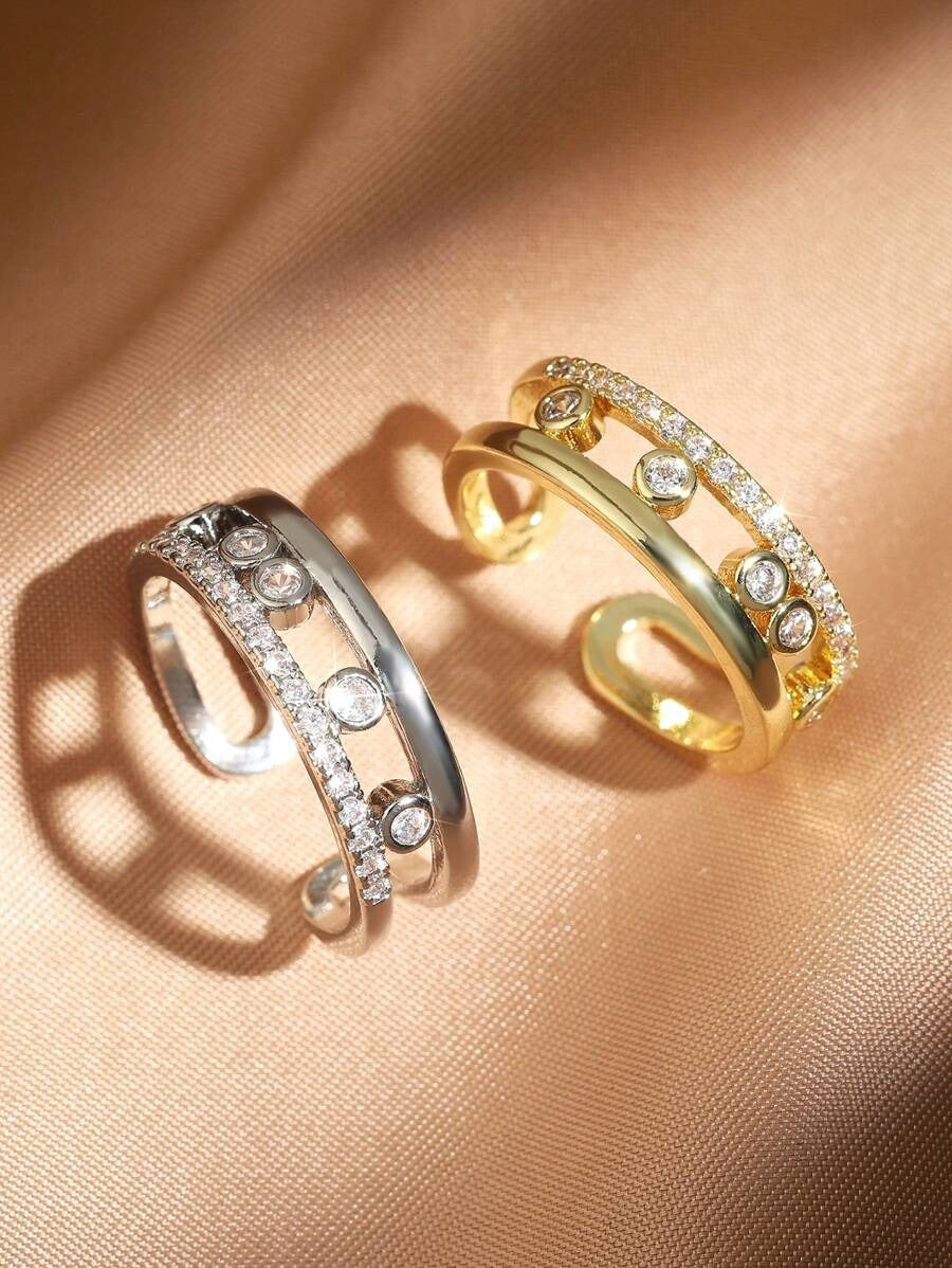 SHEIN خاتم تصميم مفتوح بذوق راقٍ مزين بالفصوص اللامعة