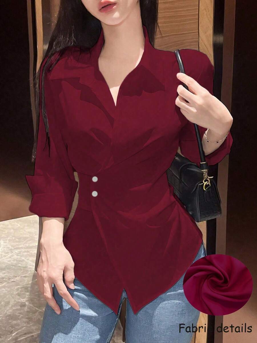 SHEIN Rafferiza قميص كاجوال منتفخ الخصر