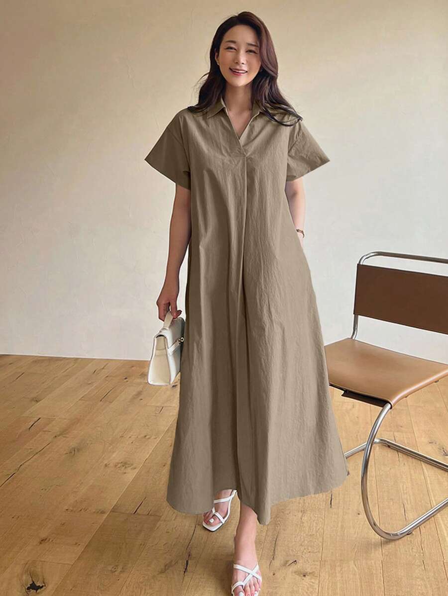 SHEIN DAZY فستان طويل كاجوال بأكمام قصيرة وقصة مريحة