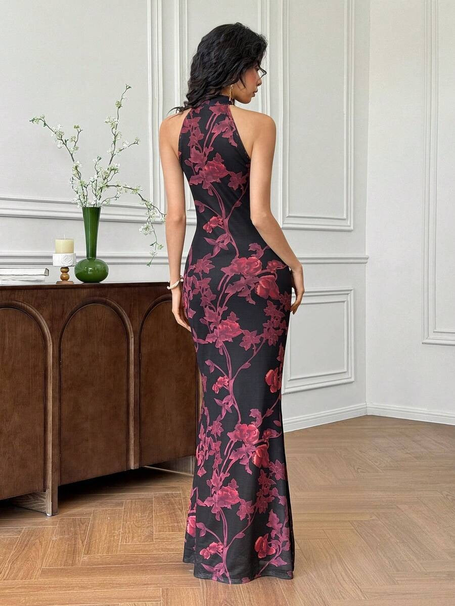SHEIN EastFlair فستان كتان بطباعة زهرية ونمط طويل أنيق