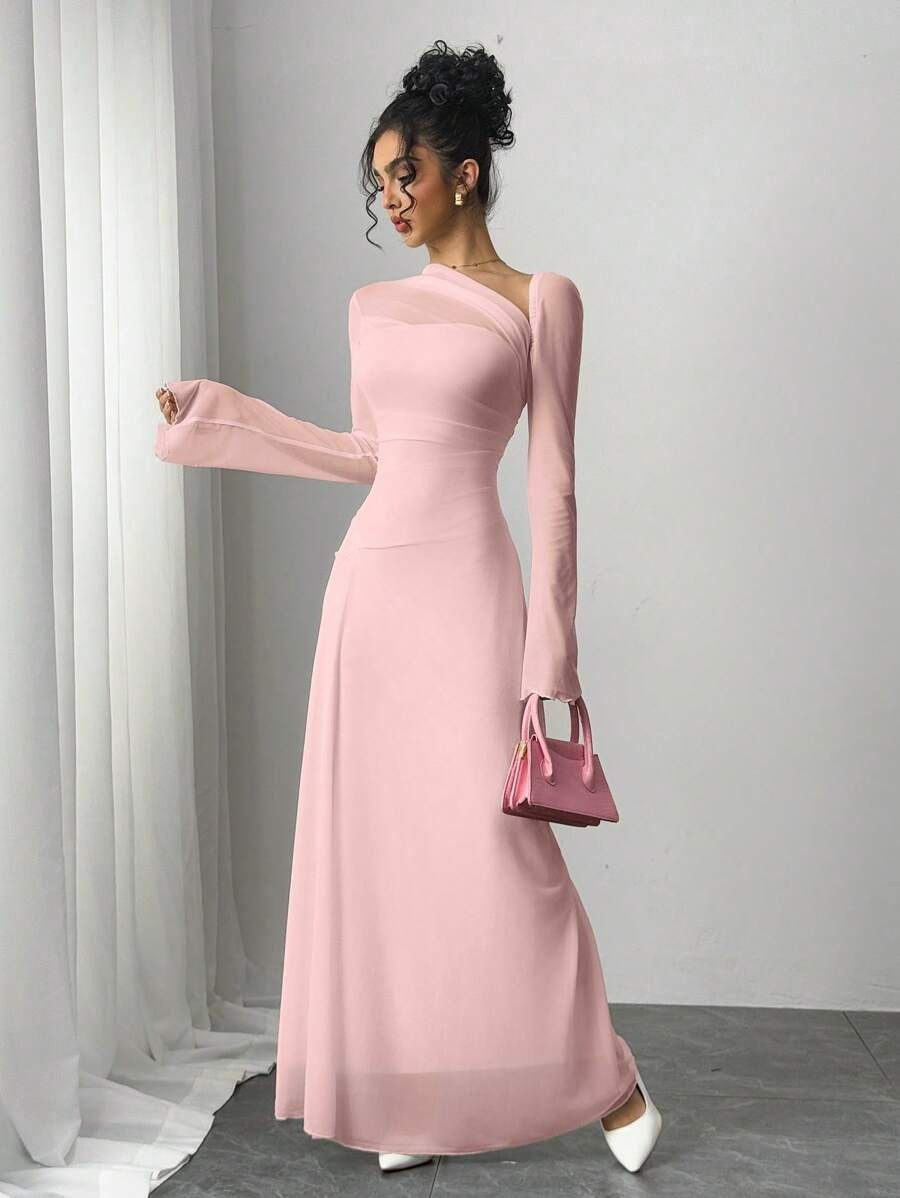SHEIN Siren Gaze فستان وردي أنيق بأكمام طويلة