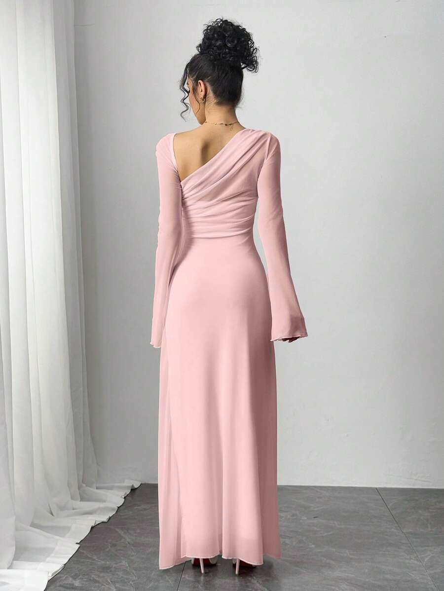 SHEIN Siren Gaze فستان وردي أنيق بأكمام طويلة