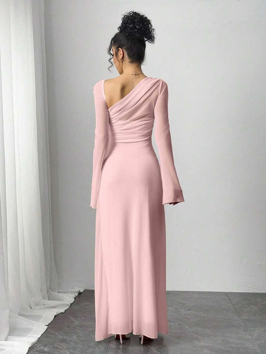 SHEIN Siren Gaze فستان وردي أنيق بأكمام طويلة