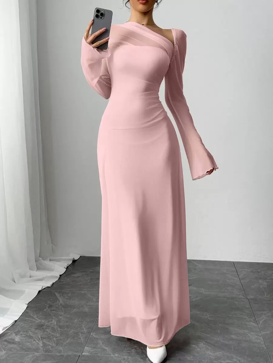 SHEIN Siren Gaze فستان وردي أنيق بأكمام طويلة