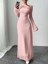 SHEIN Siren Gaze فستان وردي أنيق بأكمام طويلة