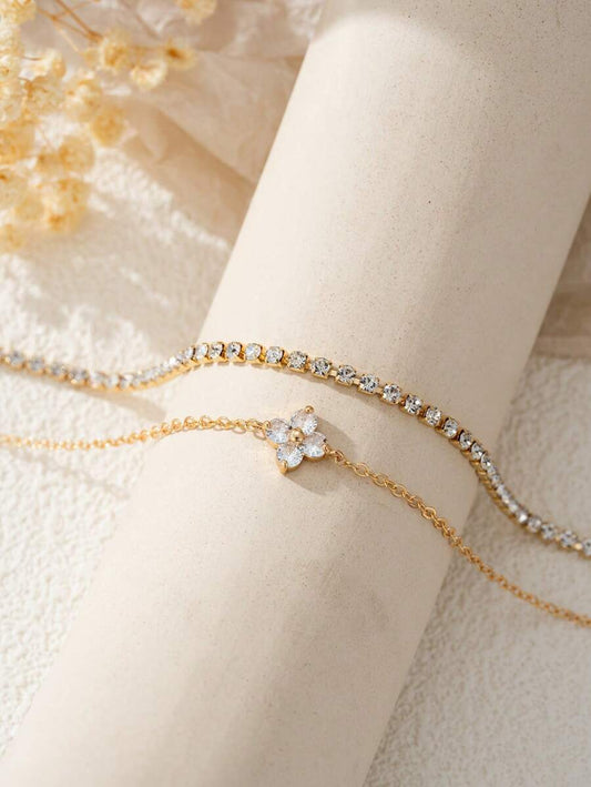 SHEIN مجموعة أساور قطعتين ذهبية مزينة بالأزهار