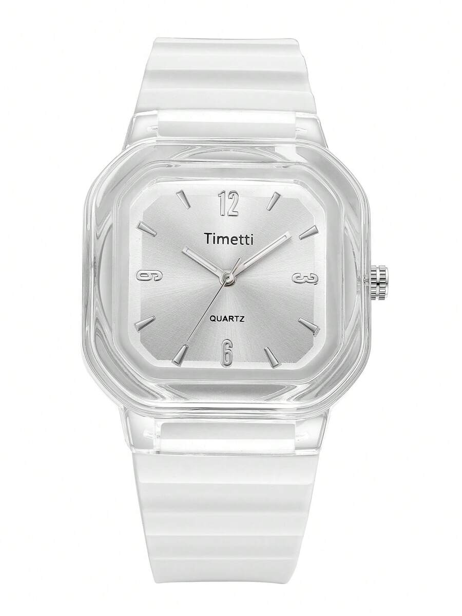 SHEIN ساعة نسائية بيضاء مربعة كوارتز بسوار سيليكون