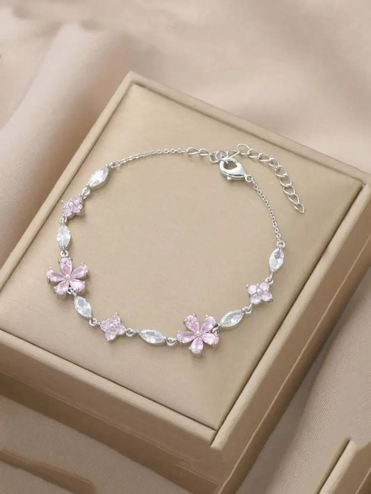 SHEIN سوار كريستال وردي بزهور الكرز