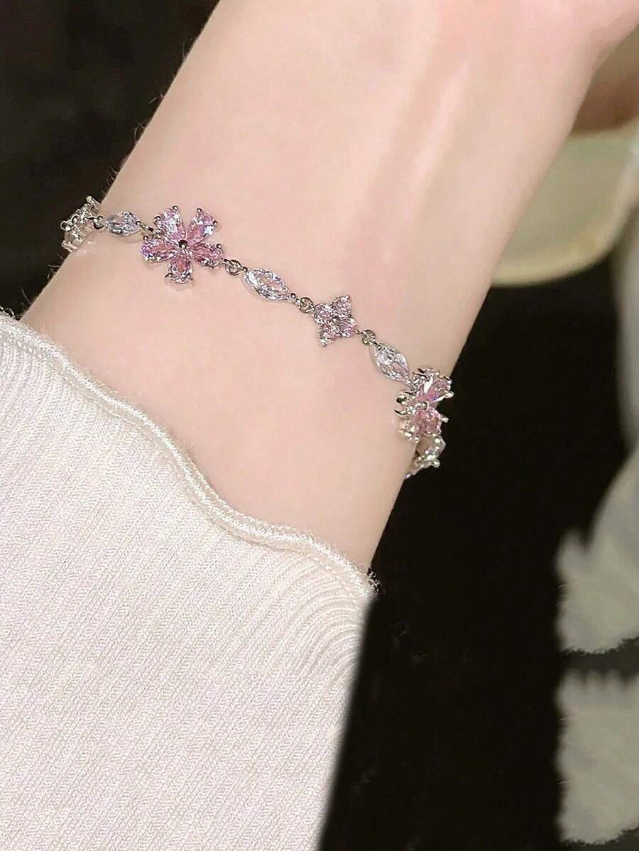 SHEIN سوار كريستال وردي بزهور الكرز