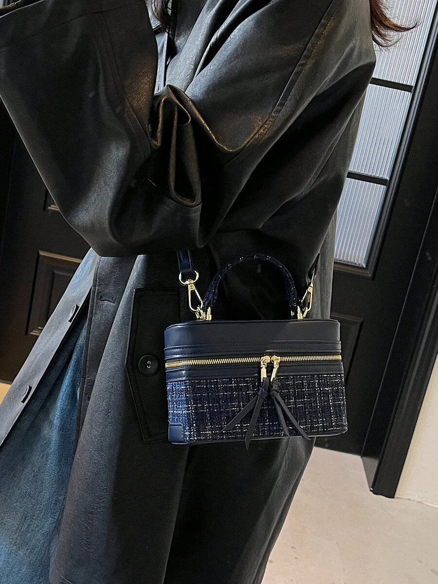 SHEIN حقيبة يد زرقاء مربعة بحزام للكتف