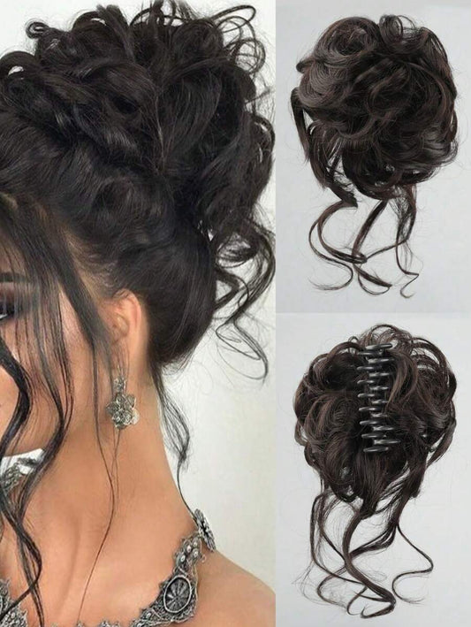 SHEIN شعر مستعار مجعد بلون بني أسود بمشبك بشكل كرة
