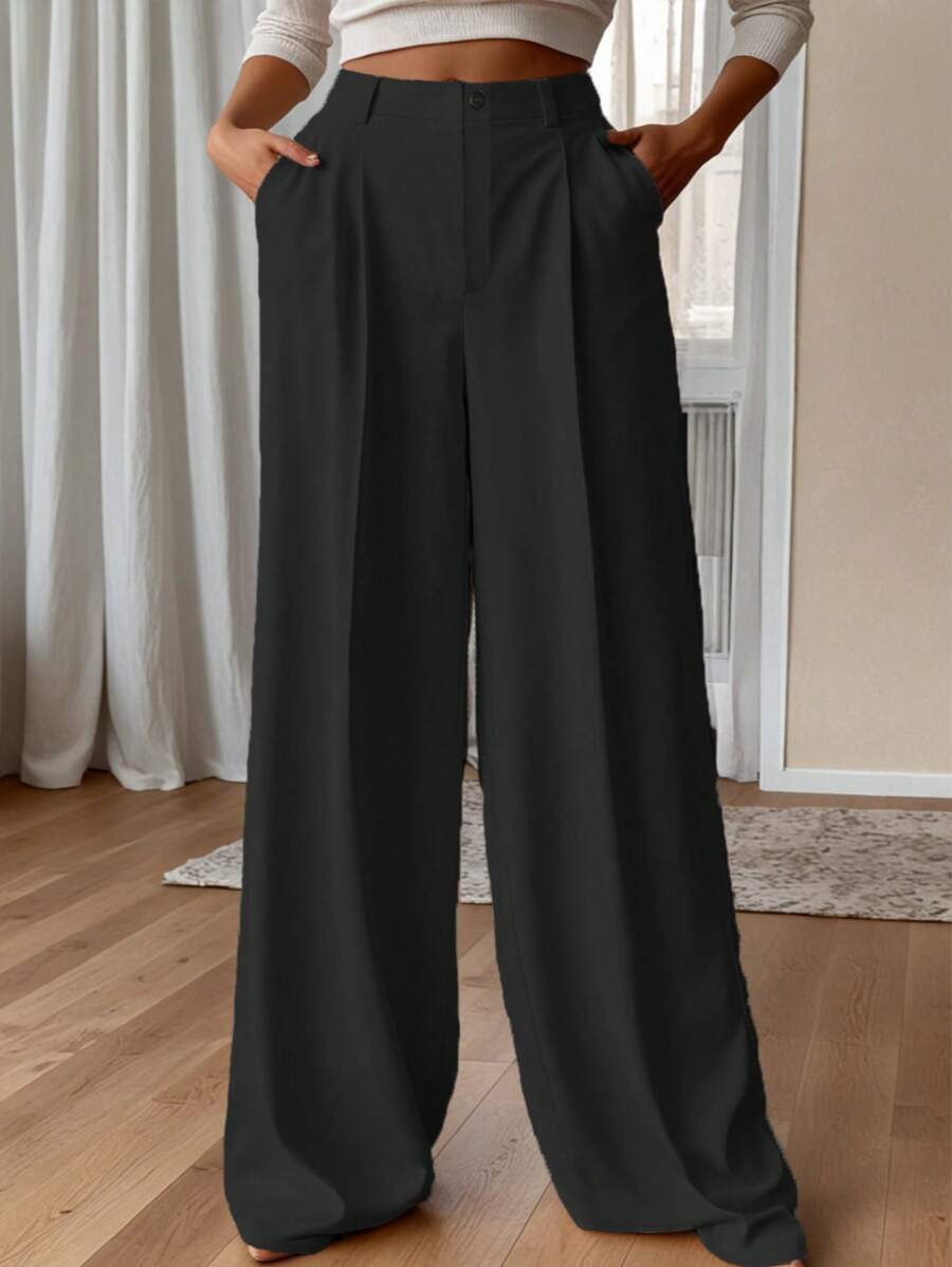 SHEIN سروال كاجوال بخصر عالي مع جيوب للمقاسات الكبيرة