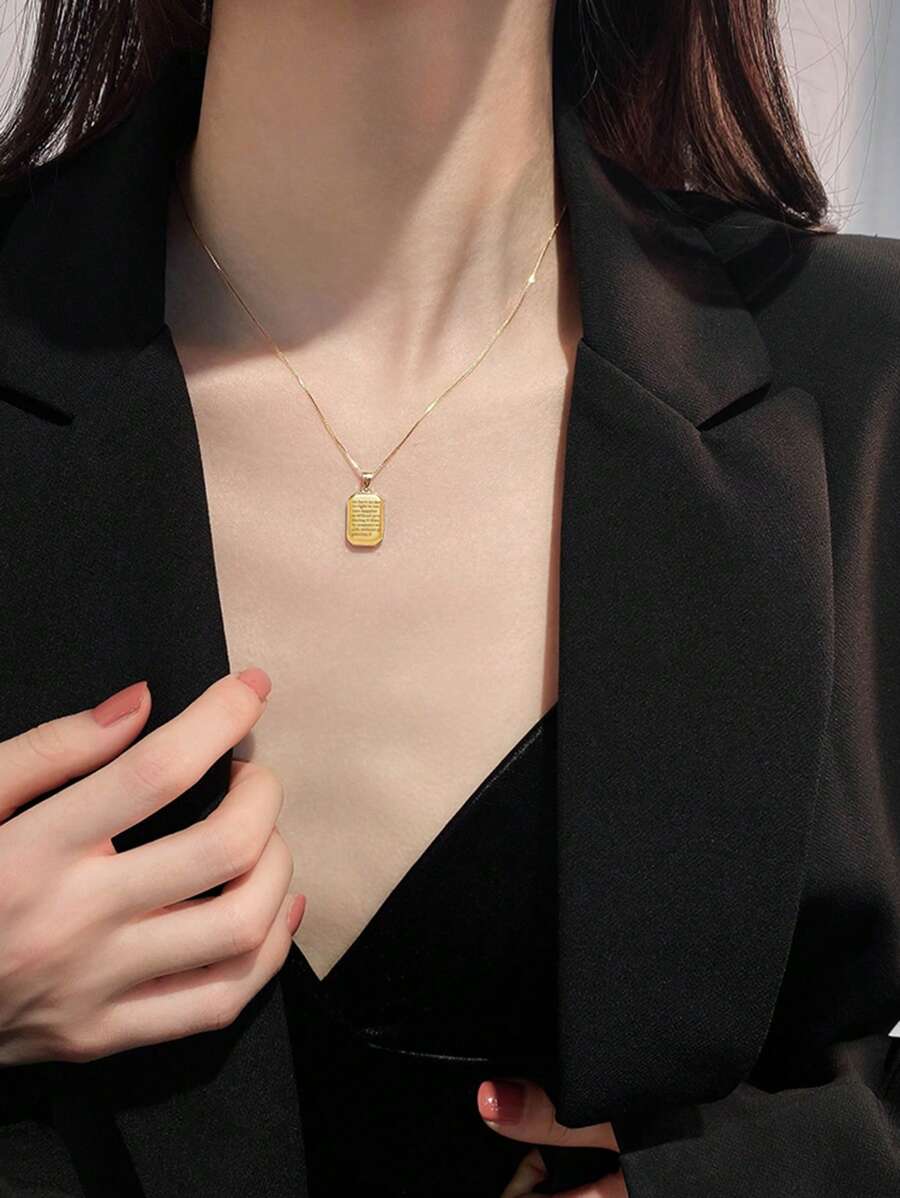 SHEIN قلادة مستطيلة ذهبية بسلسلة ترقوة رفيعة