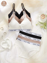 SHEIN طقم ملابس داخلية 3 قطع صدرية وبيكيني بتصميم مفرغ ومطبوع