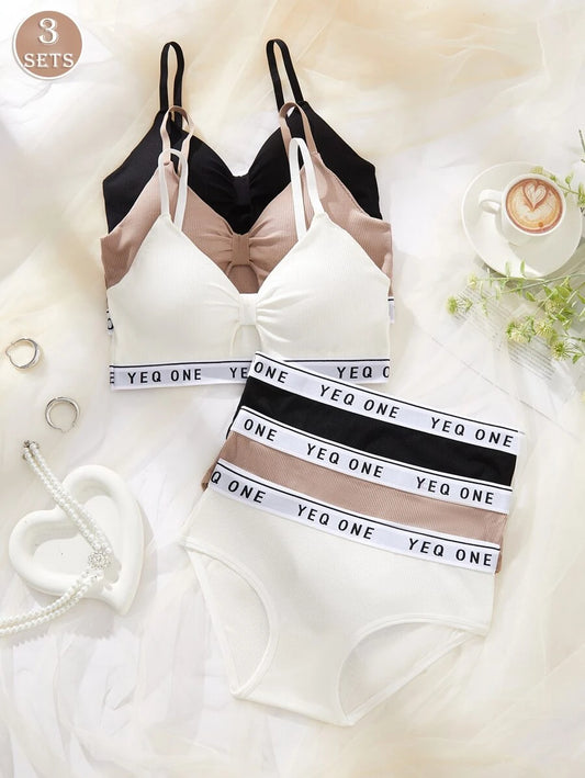SHEIN لانجري 3 اطقم دانتيل بدون أسلاك